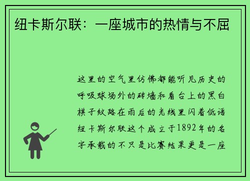 纽卡斯尔联：一座城市的热情与不屈